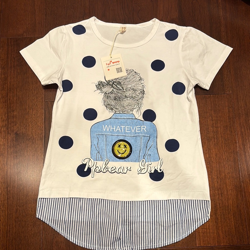 White and Blue Polka Dot Kids Shirt
